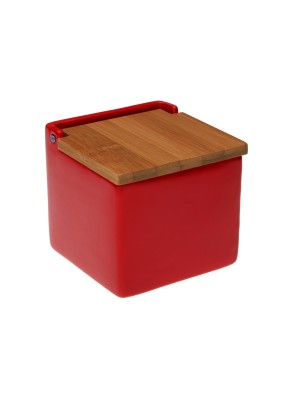 RED SALT BOWL BAMBOO LID