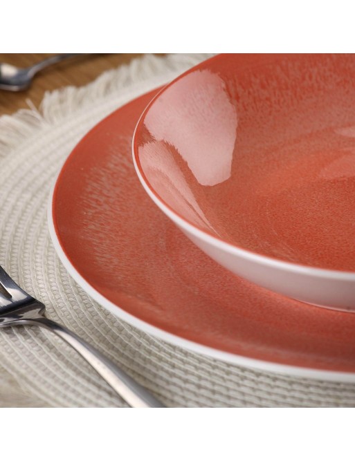 VAJILLA DE 18 PIEZAS MODELO MICROPUNTO ROSA