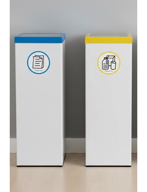Papelera de reciclaje metálica blanca 44 Litros. Tapas en 5 colores