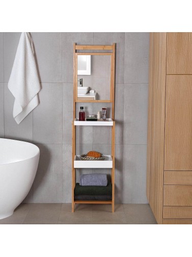 ÉTAGÈRE DE SALLE DE BAIN EN BAMBOU AVEC MIROIR 160x40x30 CM