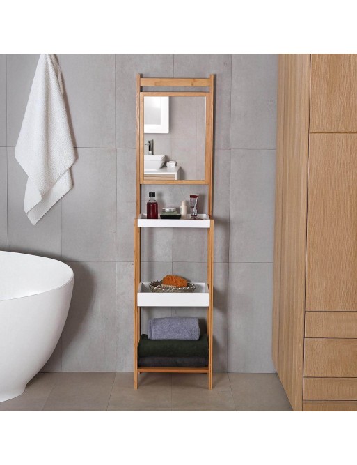 ÉTAGÈRE DE SALLE DE BAIN EN BAMBOU AVEC MIROIR 160x40x30 CM