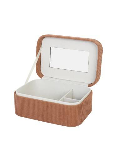 BOÎTE À BIJOUX EN VELOURS CÔTELÉ AVEC MIROIR MODÈLE EN TERRE CUITE VELU 19x13,5x8 CM