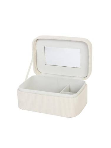 BOÎTE À BIJOUX EN VELOURS CÔTELÉ AVEC MIROIR MODÈLE VELU BEIGE 19x13,5x8 CM