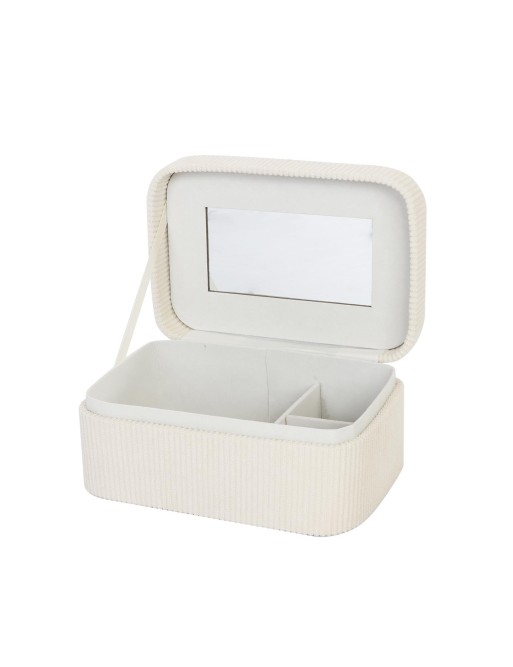 CORDUROY JEWELRY BOX WITH MIRROR MODEL VELU BEIGE 19x13.5x8 CM