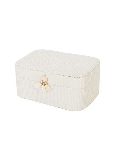 CORDUROY JEWELRY BOX WITH MIRROR MODEL VELU BEIGE 19x13.5x8 CM