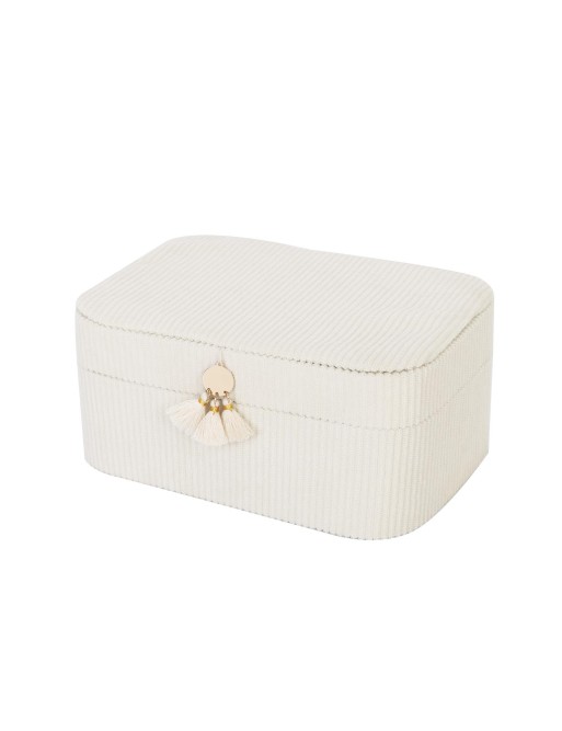 CORDUROY JEWELRY BOX WITH MIRROR MODEL VELU BEIGE 19x13.5x8 CM