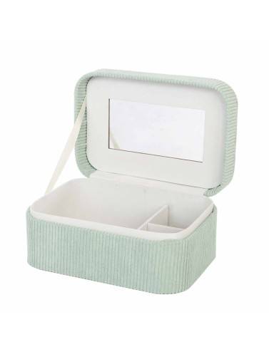 BOÎTE À BIJOUX EN VELOURS CÔTELÉ AVEC MIROIR MODÈLE VELU GREEN 19x13,5x8 CM
