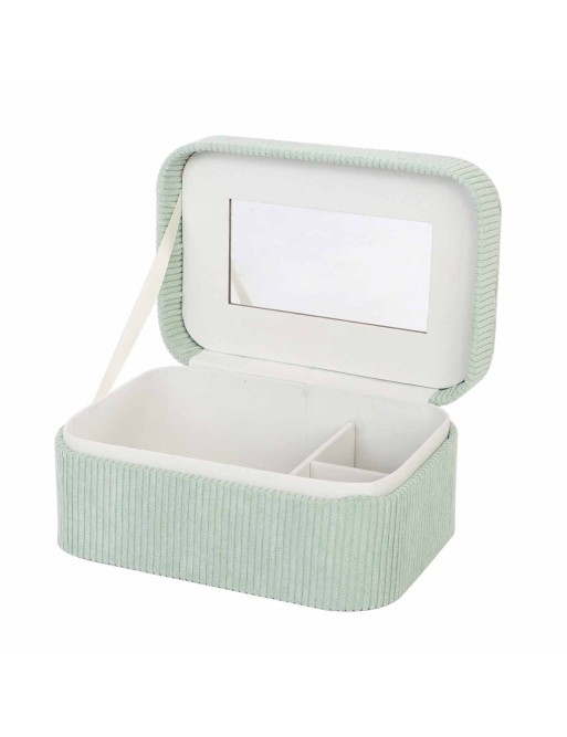 CORDUROY JEWELRY BOX WITH MIRROR MODEL VELU GREEN 19x13.5x8 CM