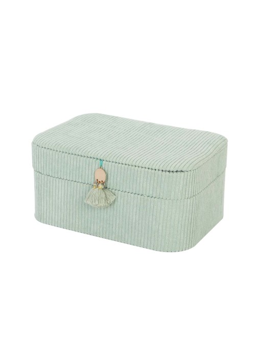 CORDUROY JEWELRY BOX WITH MIRROR MODEL VELU GREEN 19x13.5x8 CM