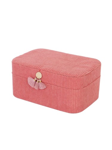 CORDUROY JEWELRY BOX WITH MIRROR MODEL VELU RED 19x13.5x8 CM