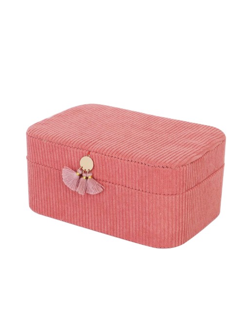 CORDUROY JEWELRY BOX WITH MIRROR MODEL VELU RED 19x13.5x8 CM