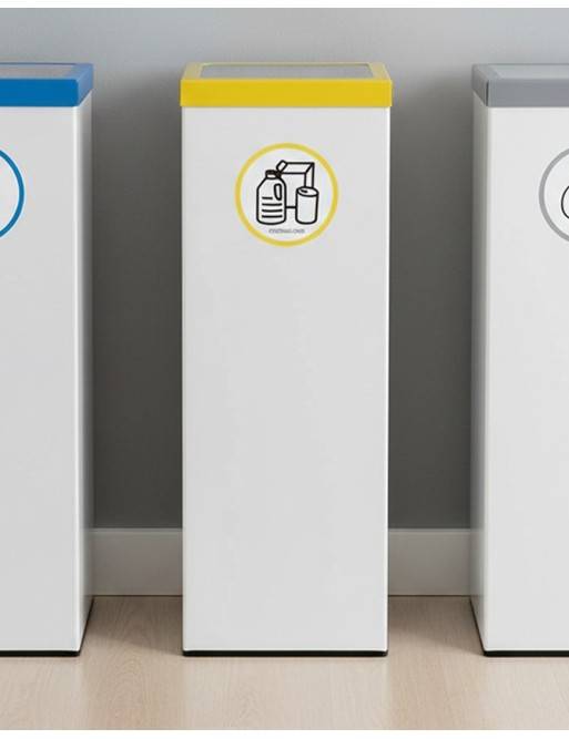 Papelera de reciclaje metálica blanca 44 Litros. Tapas en 5 colores Papelera de reciclaje metálica blanca 44 Litros. Tapas en 5 colores