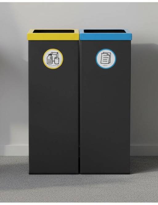 Poubelle de recyclage métallique noire 44 litres - Couvercle en 5 couleurs Poubelle de recyclage métallique noire 44 litres - Couvercle en 5 couleurs
