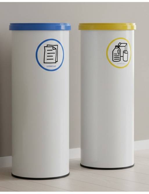 Recyclingbehälter aus weißem Metall mit Deckel. Fassungsvermögen 35 Liter (5 Farben) Recyclingbehälter aus weißem Metall mit Deckel. Fassungsvermögen 35 Liter (5 Farben)