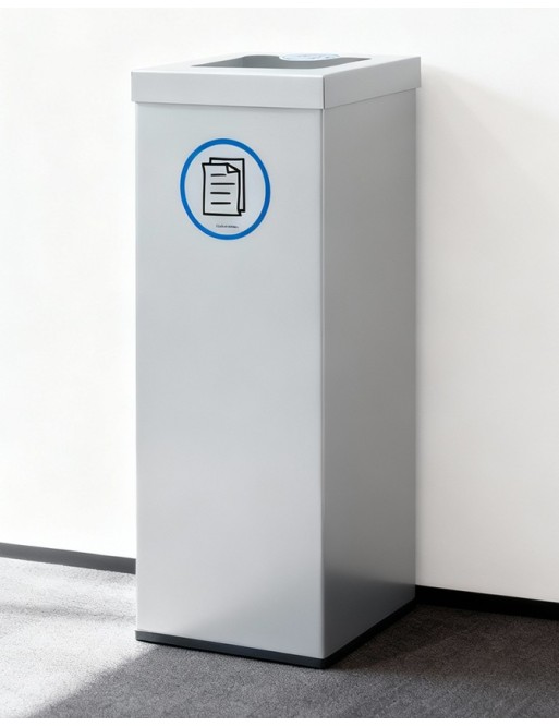 Poubelle de recyclage en métal blanc 44 litres. Avec anneau de maintien de sac (5 autocollants de tri)