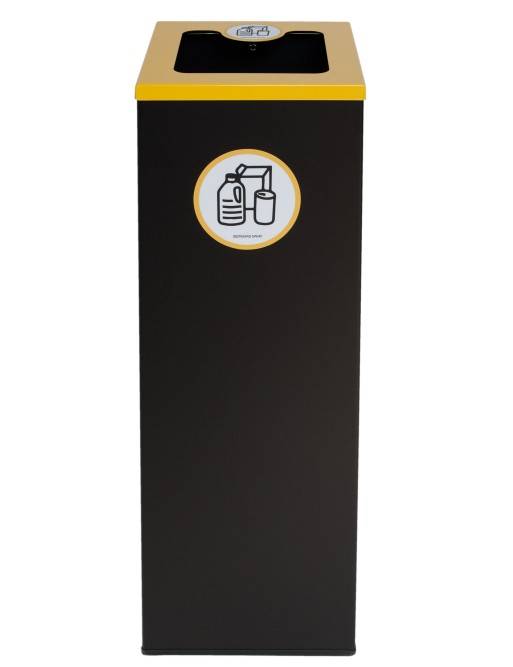 Poubelle de recyclage en métal noir de 44 L avec anneau porte-sac et couvercle rabattable disponible en 5 couleurs Poubelle de recyclage en métal noir de 44 L avec anneau porte-sac et couvercle rabattable disponible en 5 couleurs