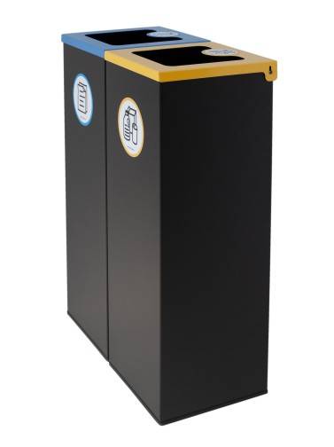 Pack 2 papeleras de reciclaje metálicas negras 44L con tapa abatible– Isla 2 residuos