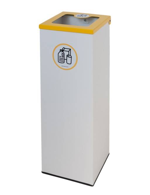 White metallic recycling bin 44L with bag holder ring and flip-top lid in 5 colors White metallic recycling bin 44L with bag holder ring and flip-top lid in 5 colors