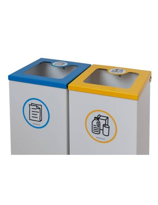 Lot de 2 bacs de recyclage en métal de 44L avec couvercle rabattable – Îlot de recyclage pour 2 flux Lot de 2 bacs de recyclage en métal de 44L avec couvercle rabattable – Îlot de recyclage pour 2 flux
