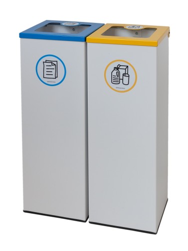 Pack 2 papeleras de reciclaje metálicas 44L con tapa abatible– Isla 2 residuos