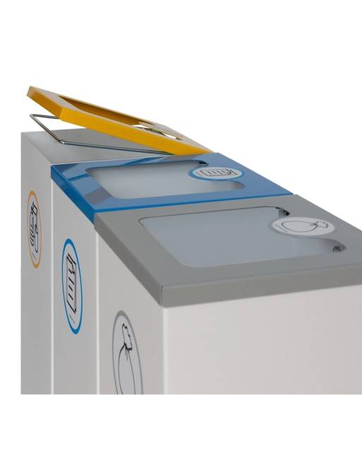 Pack 3 papeleras de reciclaje metálicas 44L con tapa abatible– Isla 3 residuos Pack 3 papeleras de reciclaje metálicas 44L con tapa abatible– Isla 3 residuos