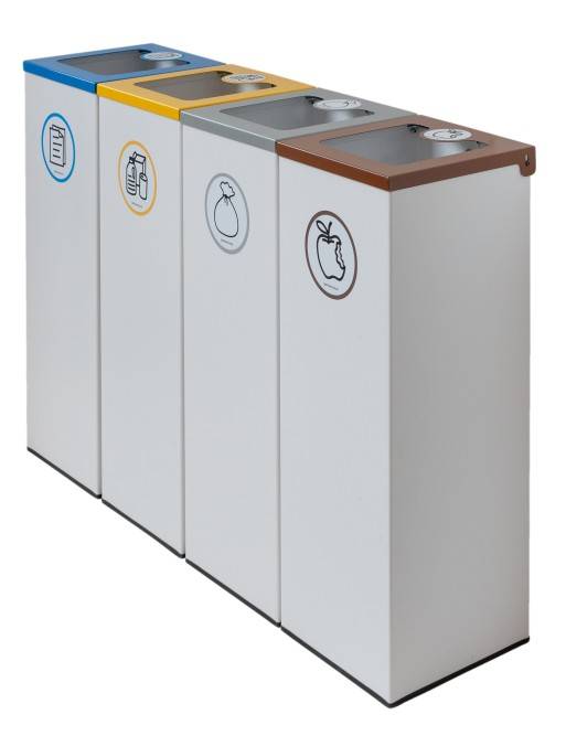 Pack 4 papeleras de reciclaje metálicas 44L con tapa abatible– Isla 4 residuos Pack 4 papeleras de reciclaje metálicas 44L con tapa abatible– Isla 4 residuos