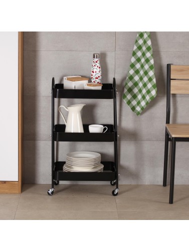 BLACK METALLIC KITCHEN CART WITH 3 SHELVES
