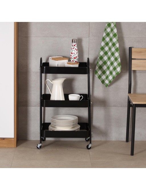 BLACK METALLIC KITCHEN CART WITH 3 SHELVES