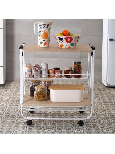 FOLDING TROLLEY WITH WHEELS WHITE 70x40x68 CM