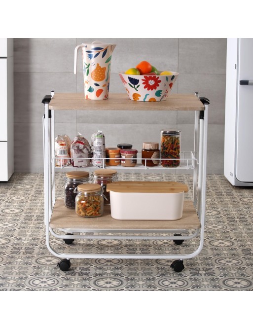 FOLDING TROLLEY WITH WHEELS WHITE 70x40x68 CM