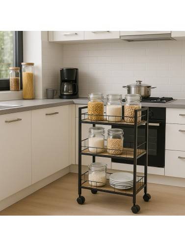 KITCHEN CART WITH WHEELS AND 3 SHELVES MODEL TASTIA BLACK