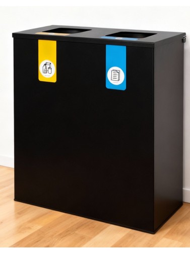 Poubelle de recyclage métallique noire avec couvercle rabattable et 2 compartiments de 35 L – Capacité totale de 70 litres