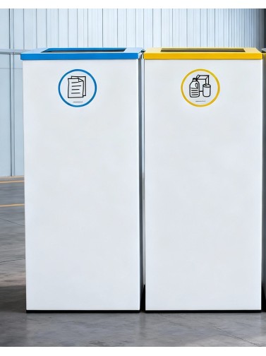 Weißer Metall-Recyclingbehälter 76 Liter mit Beutelhalterring und Deckel in 5 Farben