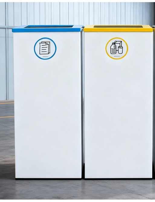 Papelera de reciclaje metálica blanca 76 Litros con aro sujeta bolsas y tapa en 5 colores Papelera de reciclaje metálica blanca 76 Litros con aro sujeta bolsas y tapa en 5 colores