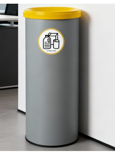 Poubelle de recyclage en métal gris avec couvercle. Capacité 35 litres (5 couleurs)