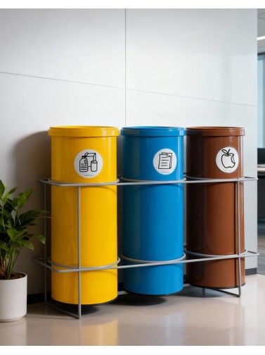 Recycling-Papierkörbe mit 3 runden Fächern – 105 Liter (3x35L)