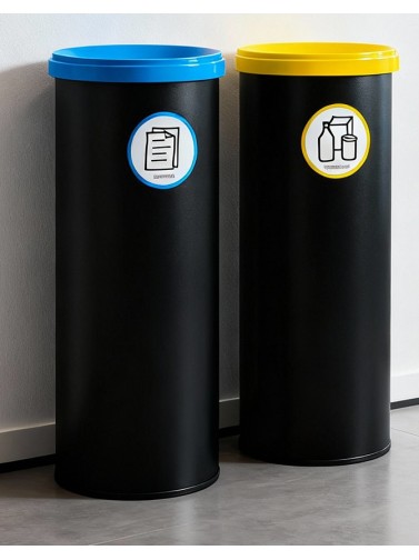 Black metal recycling bin with lid. Capacity 35 liters (5 colors)