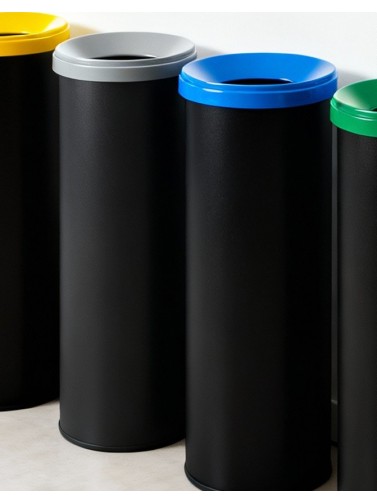 Poubelle de recyclage en métal noir avec couvercle. Capacité 35 litres. Pas d'adhésif (5 couleurs)