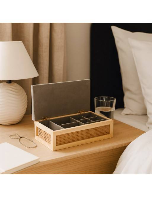RATTAN AND VELVET JEWELRY BOX MODEL SILVAN