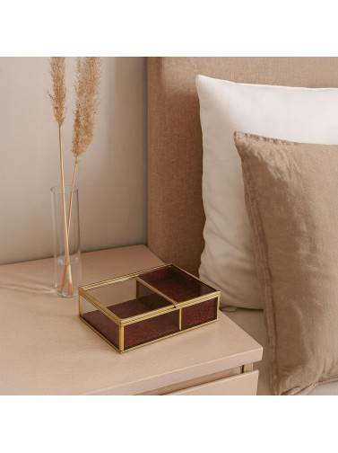 GLASS AND GOLD METAL JEWELRY BOX 18x13CM