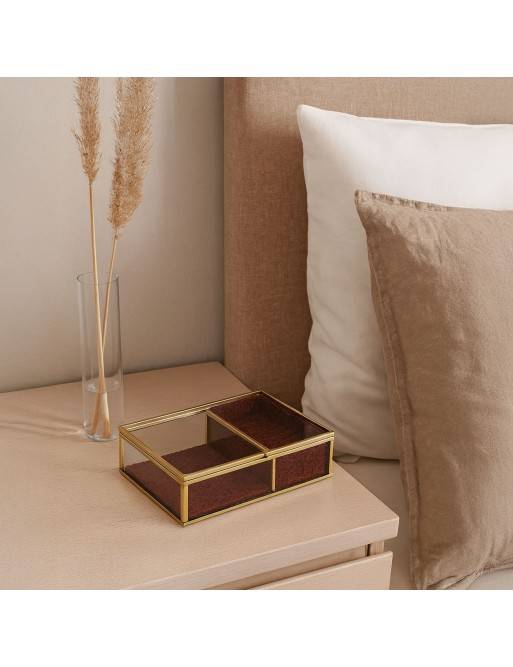 GLASS AND GOLD METAL JEWELRY BOX 18x13CM