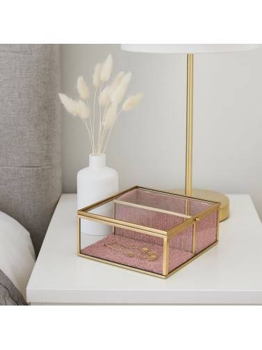 JOYERO DE CRISTAL Y METAL DORADO 15x15 CM