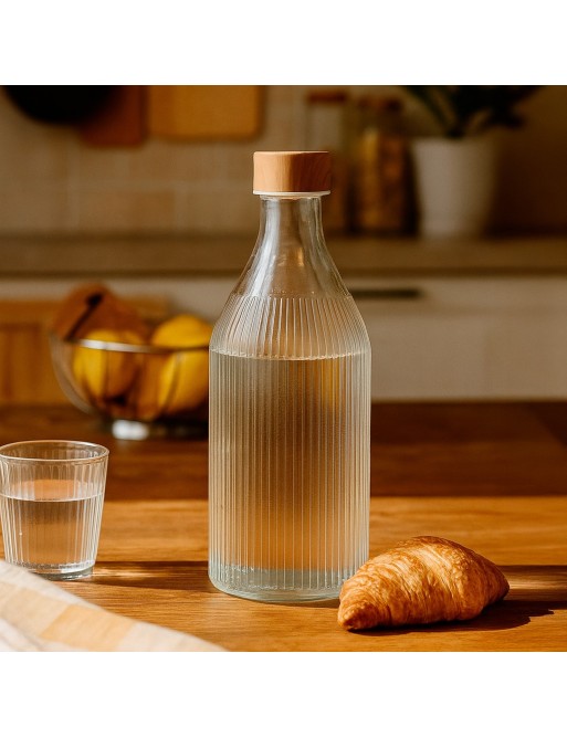 CLEAR SCRATCHED GLASS BOTTLE WITH ALUMINUM CAP 1000 ml