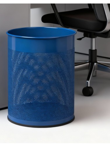 Corbeille à papier 15 Litres. Corbeille métallique perforée (bleu)