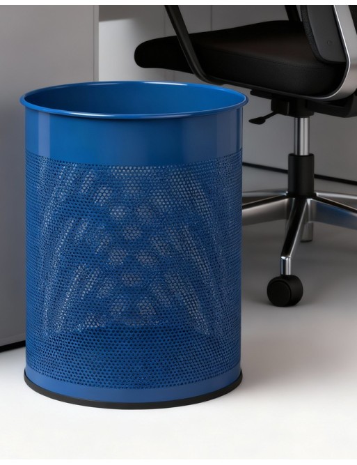 Corbeille à papier 15 Litres. Corbeille métallique perforée (bleu)