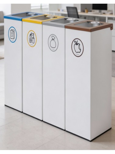 Pack 4 papeleras de reciclaje metálicas 44L con tapa abatible– Isla 4 residuos