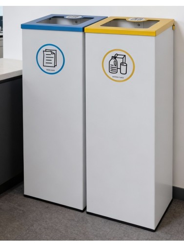 Pack of 2 44L metal recycling bins with flip-top lid - two-stream recycling station