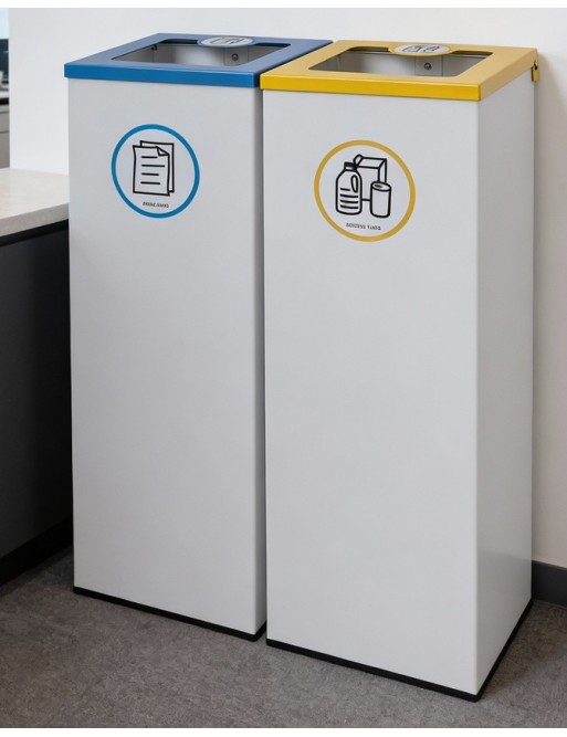 Pack of 2 44L metal recycling bins with flip-top lid - two-stream recycling station