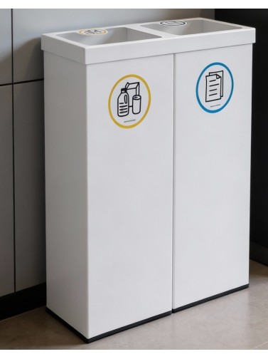 Recyclingpapierkorb in texturierte weiß mit zwei Fächern 88 Liters (5 Recyclingaufkleber)