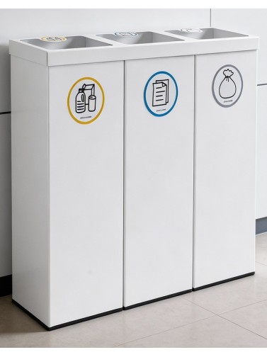 Recyclingpapierkorb in texturierte weiß mit drei Fächern 132 Liters